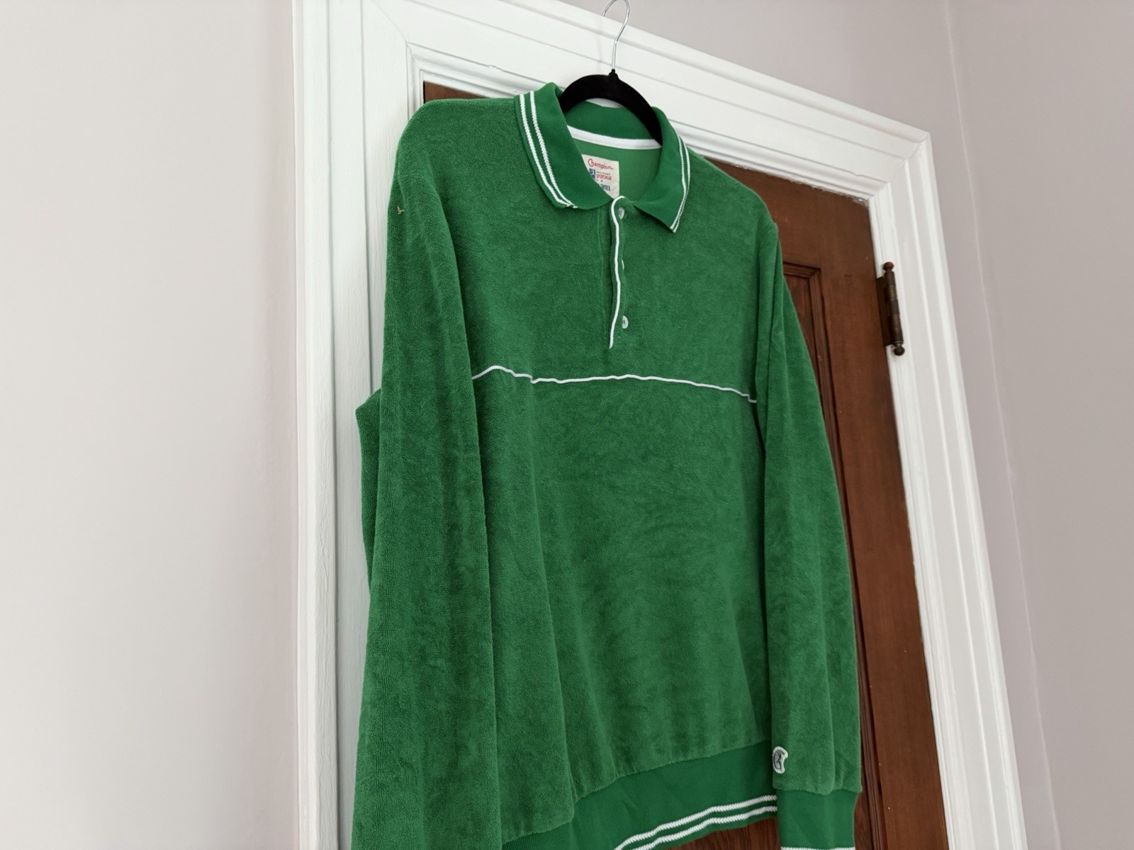 Todd Snyder x Champion Velour/Terry Cloth Long Sleeve Polo Shirt Medium Green