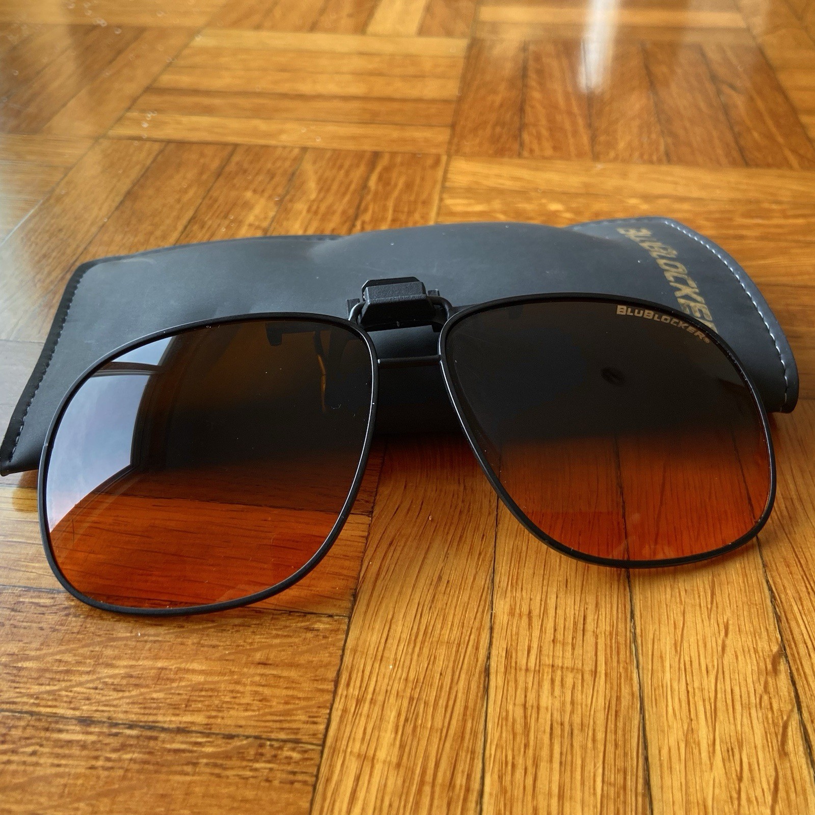 Vintage BlueBlocker Aviator Clip-on Sunglasses High Resolution Black Metal Frame