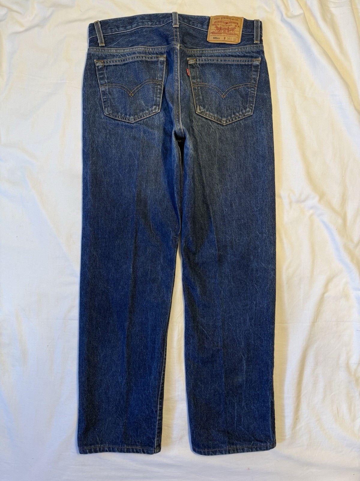Vintage 90s Levi’s Usa 501XX Mid Dark Wash Blue Denim Jeans Fit 32×30
