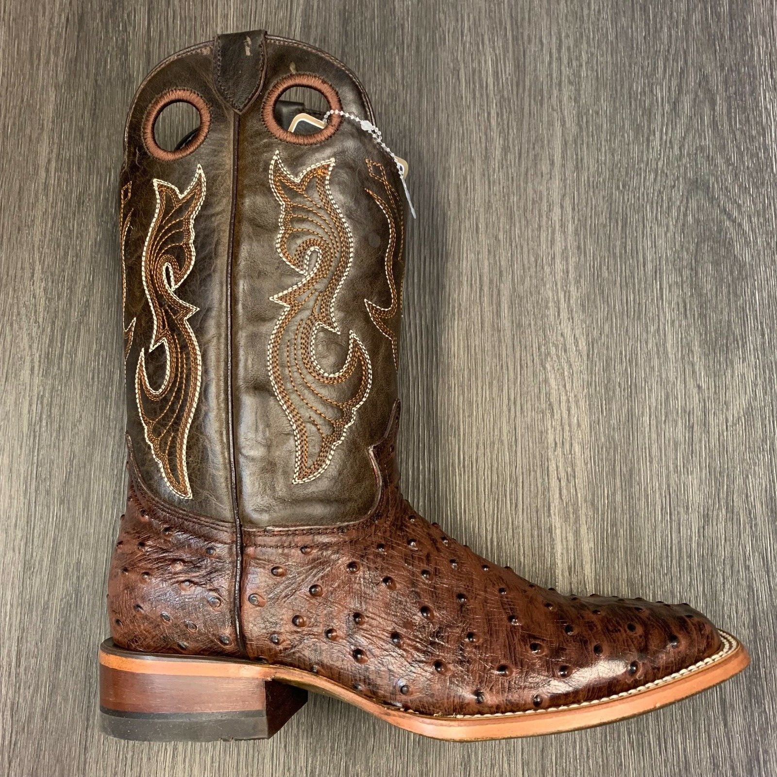 MEN’S BROWN OSTRICH QUILL LEATHER WESTERN RODEO EXOTIC COWBOY SQUARE TOE BOTAS