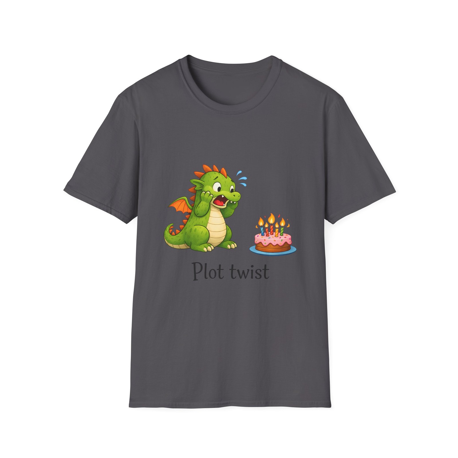 Unisex Softstyle T-Shirt Dragon Birthday Candles Fear Fire Fantasy Twist Funny