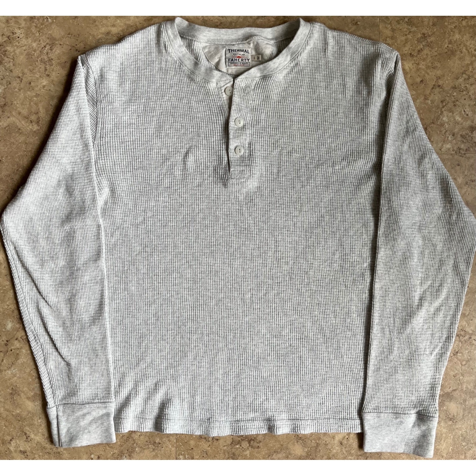 Faherty Mens Thermal Knitwear Henley Shirt Gray Waffle Knit Long Sleeve Large
