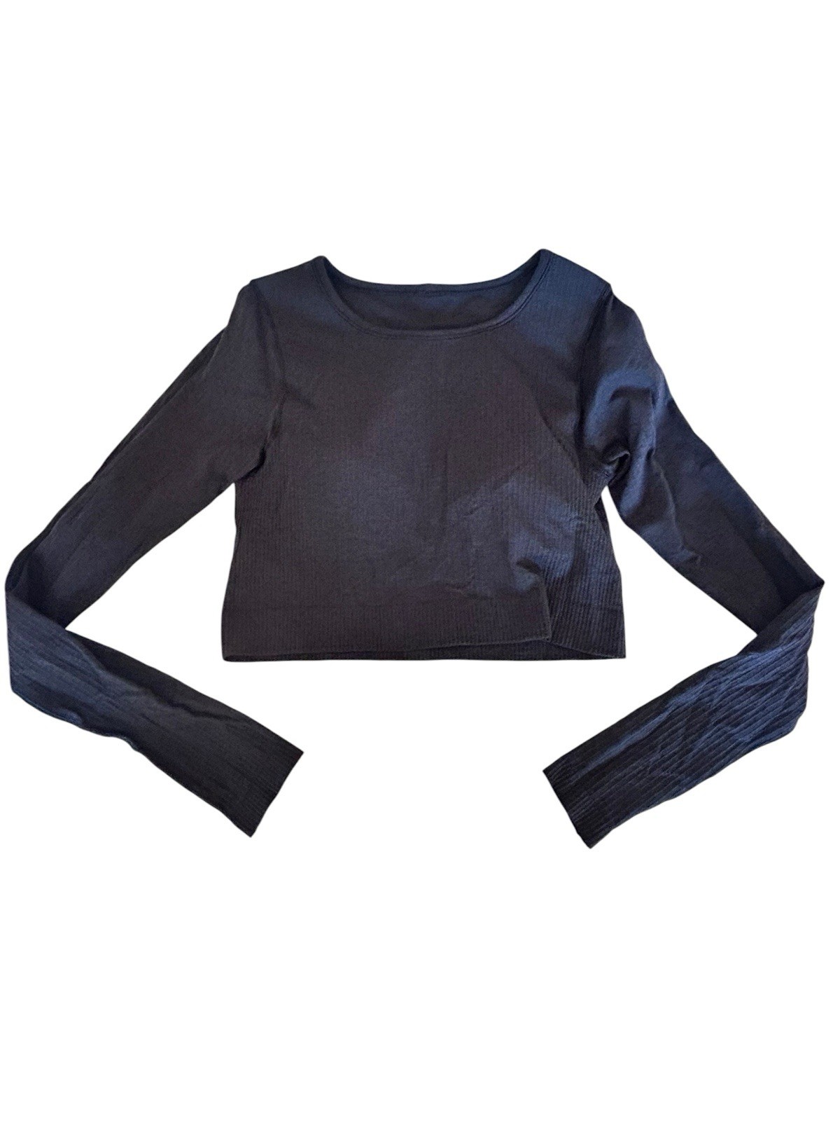 Lululemon Ebb to Street Cropped Long Sleeve Ribbed Bra Top size 8 Charcoal