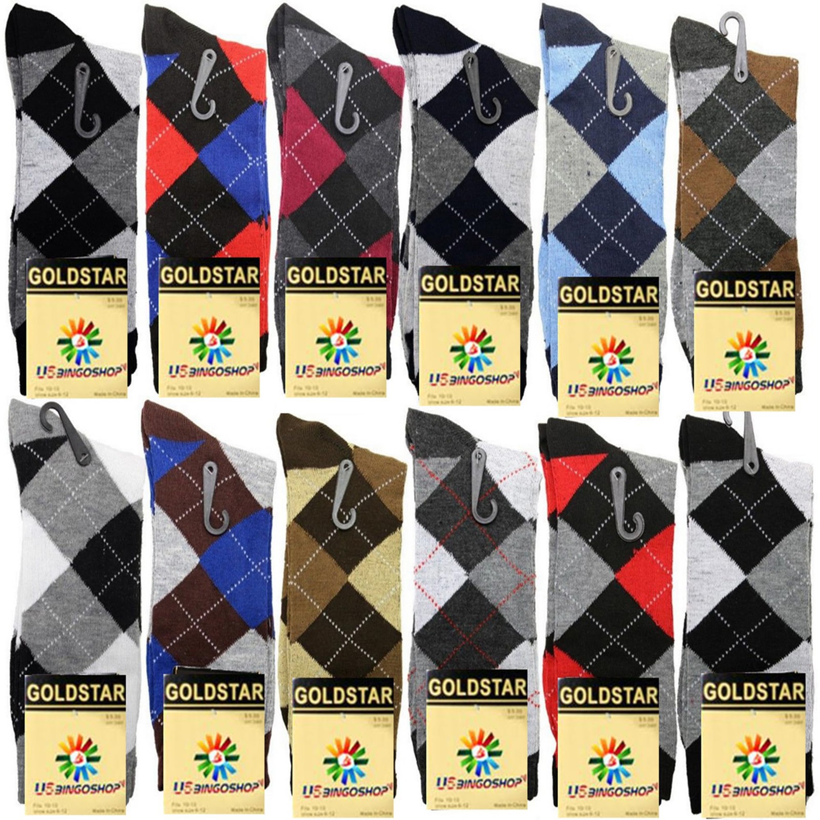 USBingoshop Mens Men Cotton Dress Socks Fun Colorful 10-13, Lords-argyle