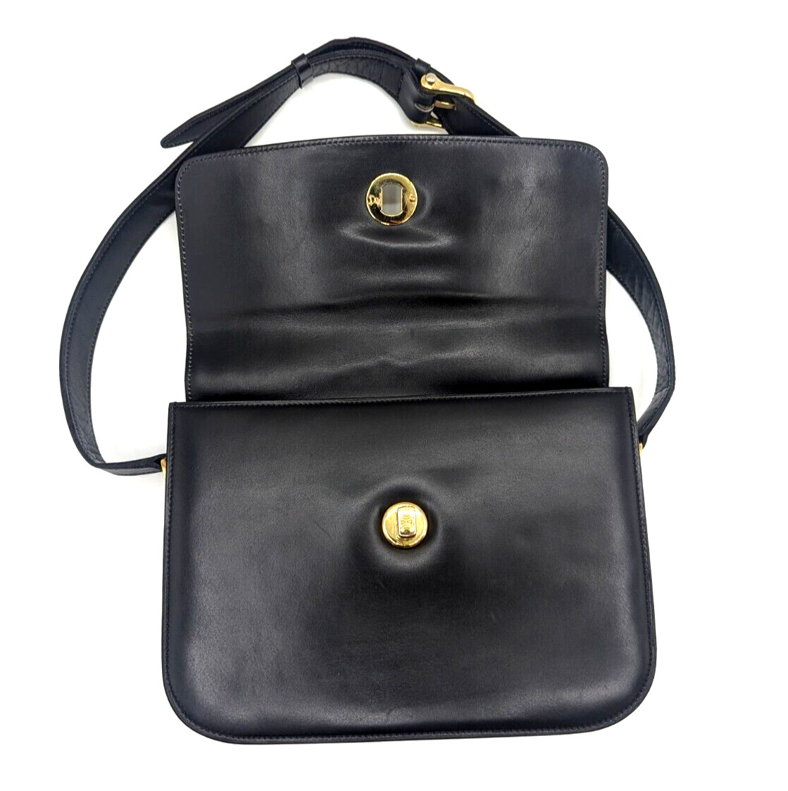 “RARE” CELINE Shoulder Bag Triomphe Horse bit Leather Black Gold Hardware #255