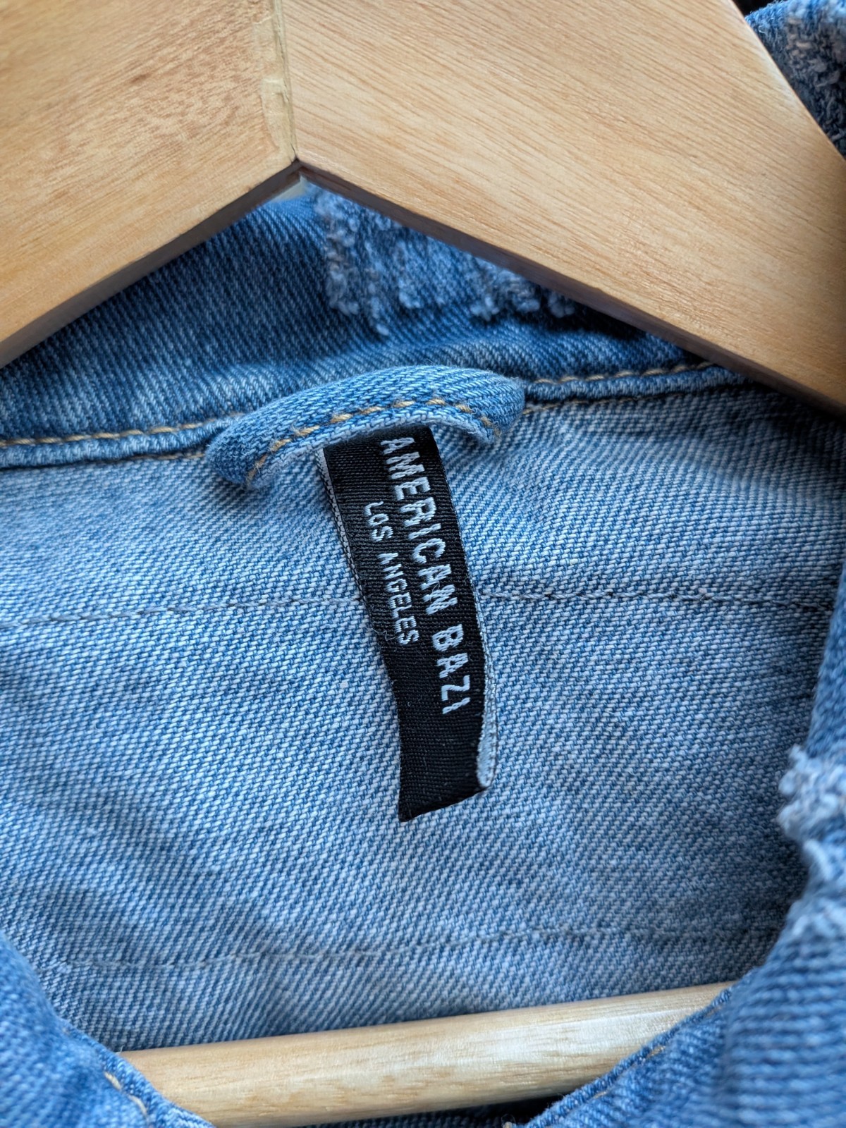 American Bazi Cropped Denim Fashion Tour Jacket Distressed Patchwork Raw Hem Med