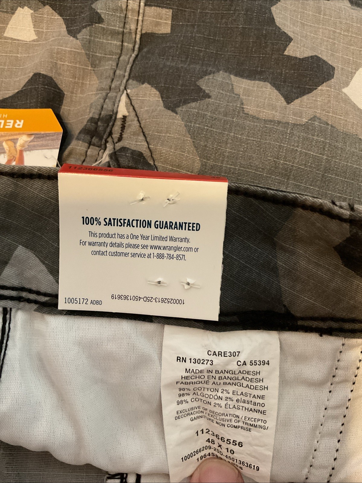 Wrangler Camo RipStop Cargo Shorts with Stretch Relaxed Fit Men’s 48×10