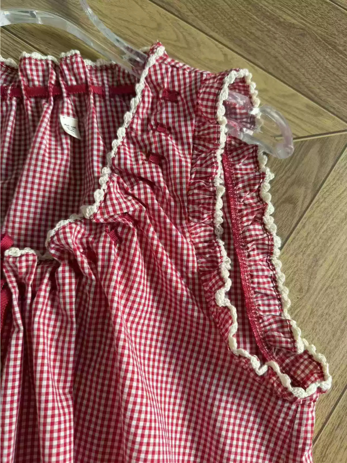 DOEN Gingham Tie Front Smocked Blouse Crop Top Organic Cotton