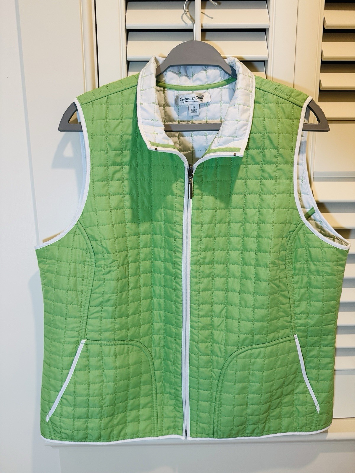 Coldwater Creek Reversible Quilted Vest Women Size 1X Green White