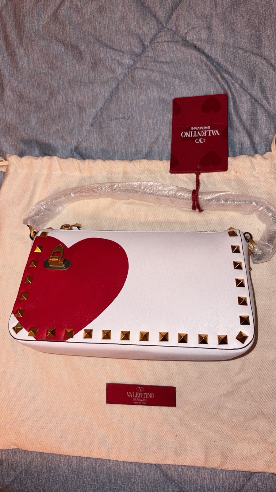 Valentino Garavani Rockstud Studded Heart Colorblock Zip bag authentic
