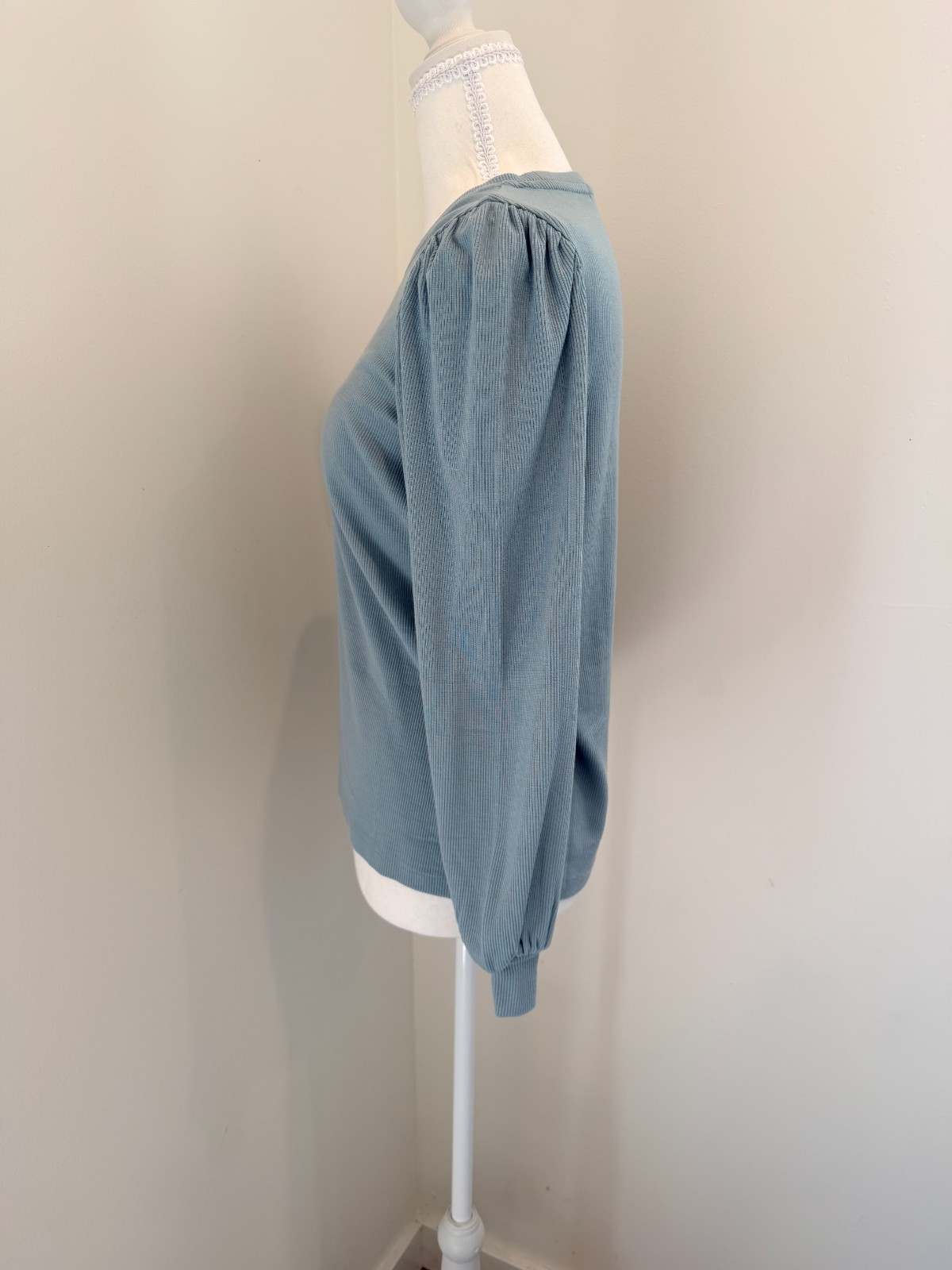 Marine Layer Women’s Lexi Ribbed Puff Sleeve Top Sz S Slate Blue