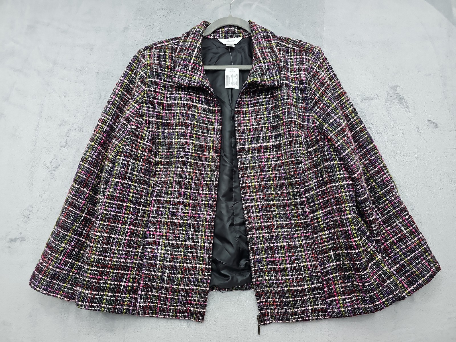 CJ Banks Blazer Jacket Womens 2X Tweed Multicolor Knit Zip Up Pockets Collared