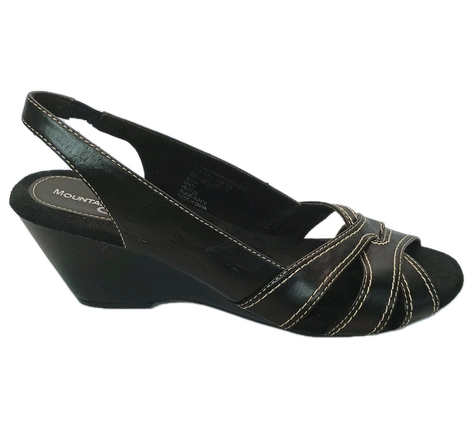 Mountain Sole 3-strap Open Toe Wedge Sandals Women’s Size 9.5 Black Faux Leather
