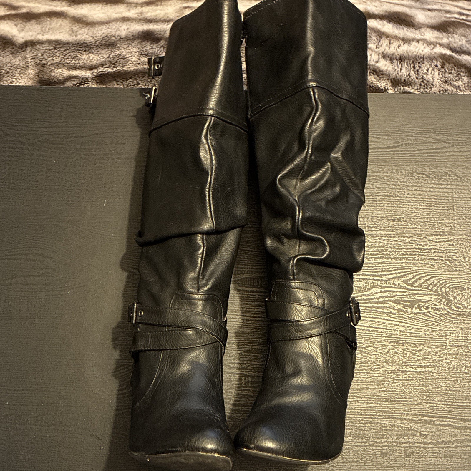 DOLCE by Mojo Moxy Nikki Black Faux Leather Knee High Riding Boot Zip US 8 M