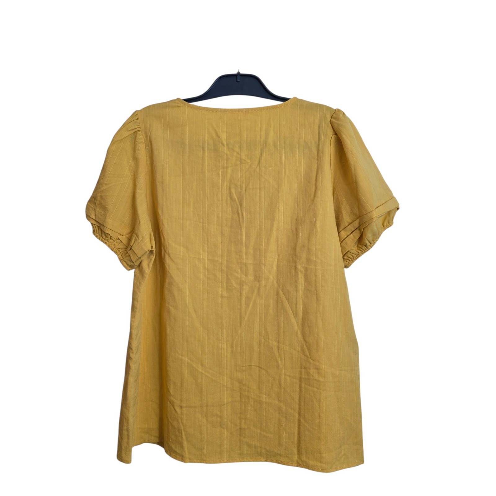 Ott Womens Mustard Yellow Button Front Puff Sleeve Blouse Large NEW