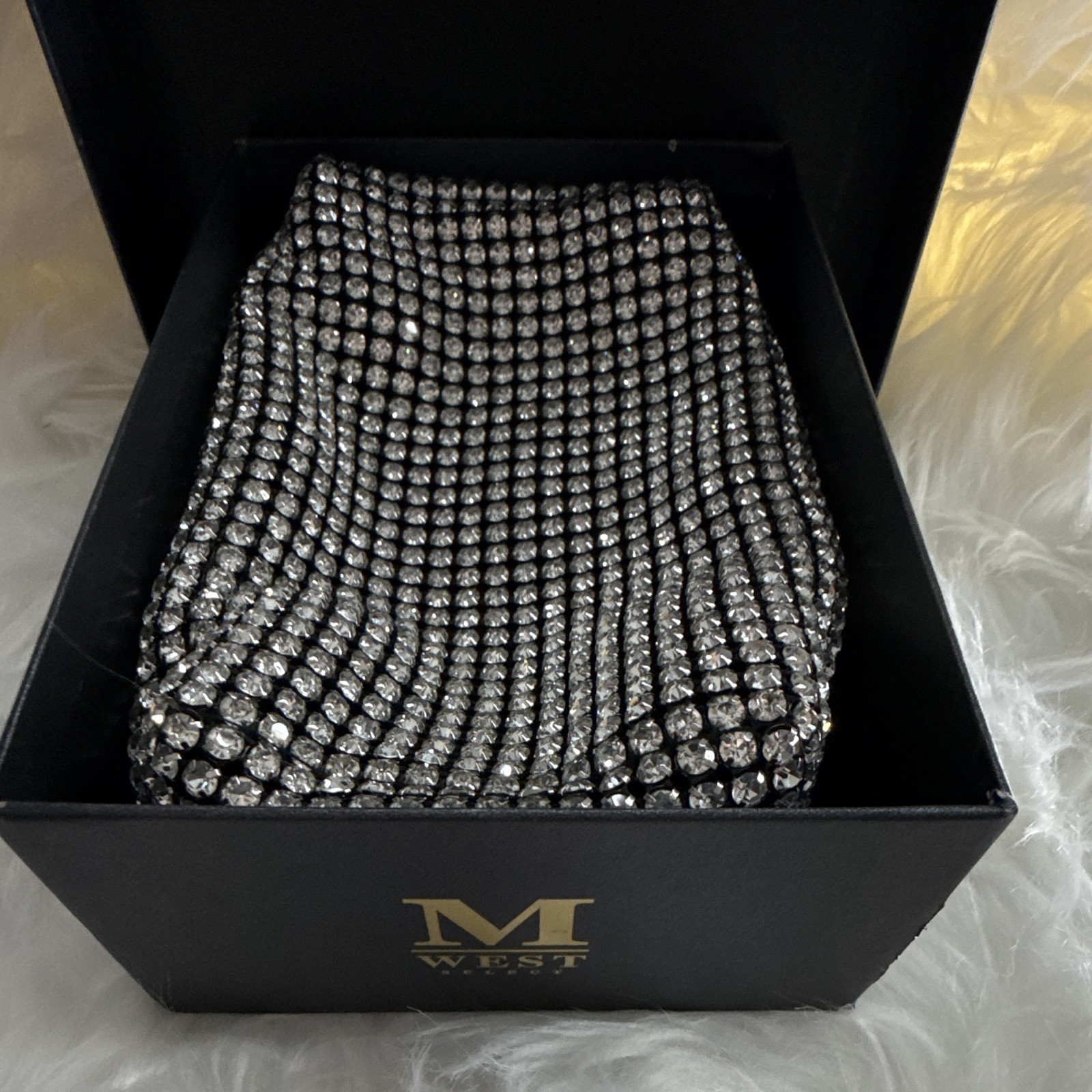 Madison Crystal Rhinestone Mesh Zip Clutch w/ Detachable Chain Strap, Small