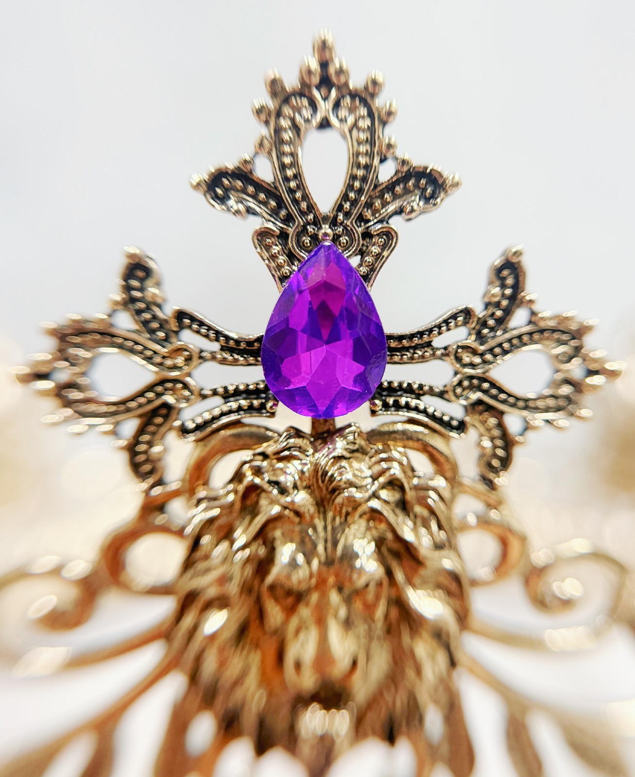 Vintage Lion King Crown, Purple Crystal Crown for Groom, Prom Crown, Gold Crown
