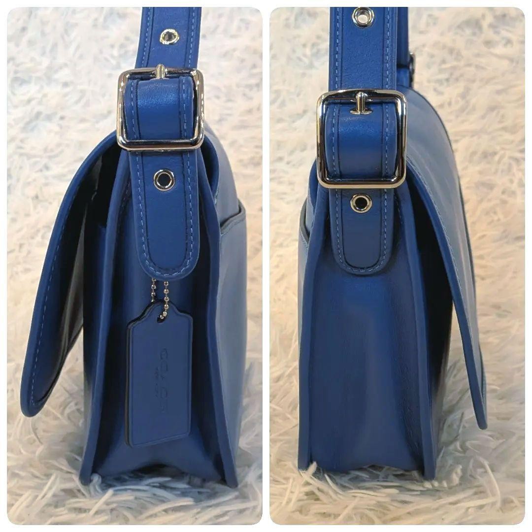 Coach Blue Studded Leather Shoulder Bag 8.3×7.9×3.1in Used