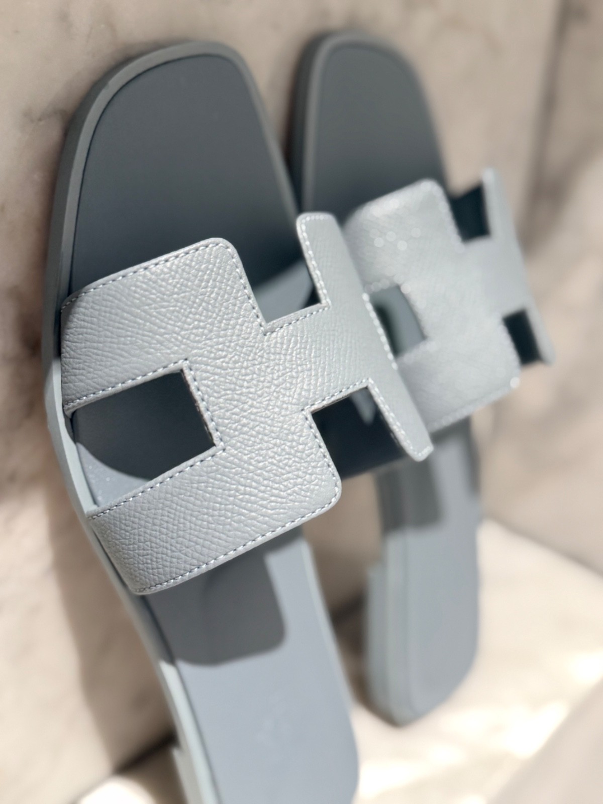 Hermes Oran Sandals Leather Gris Antartique (Greyish Blue) 39.5 New, no box