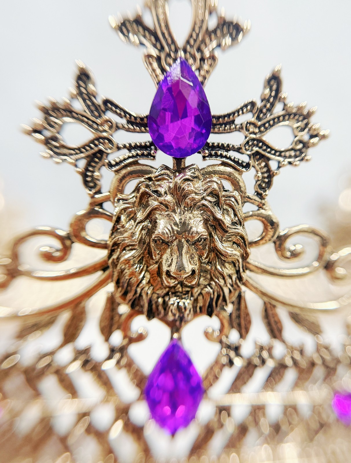 Vintage Lion King Crown, Purple Crystal Crown for Groom, Prom Crown, Gold Crown