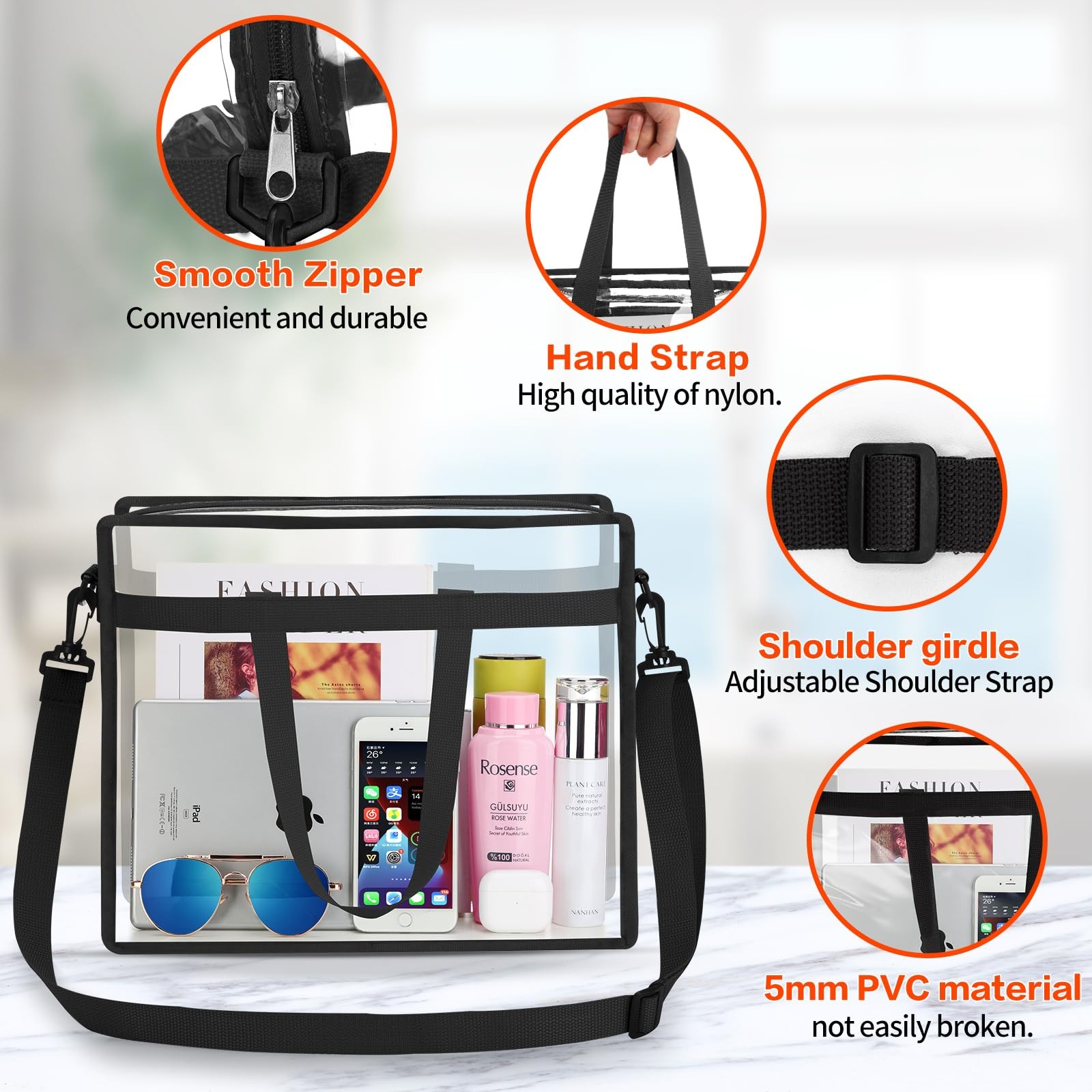 Clear Tote Bag Stadium Security Approved, See Through Clear Handbag Purse Bag…