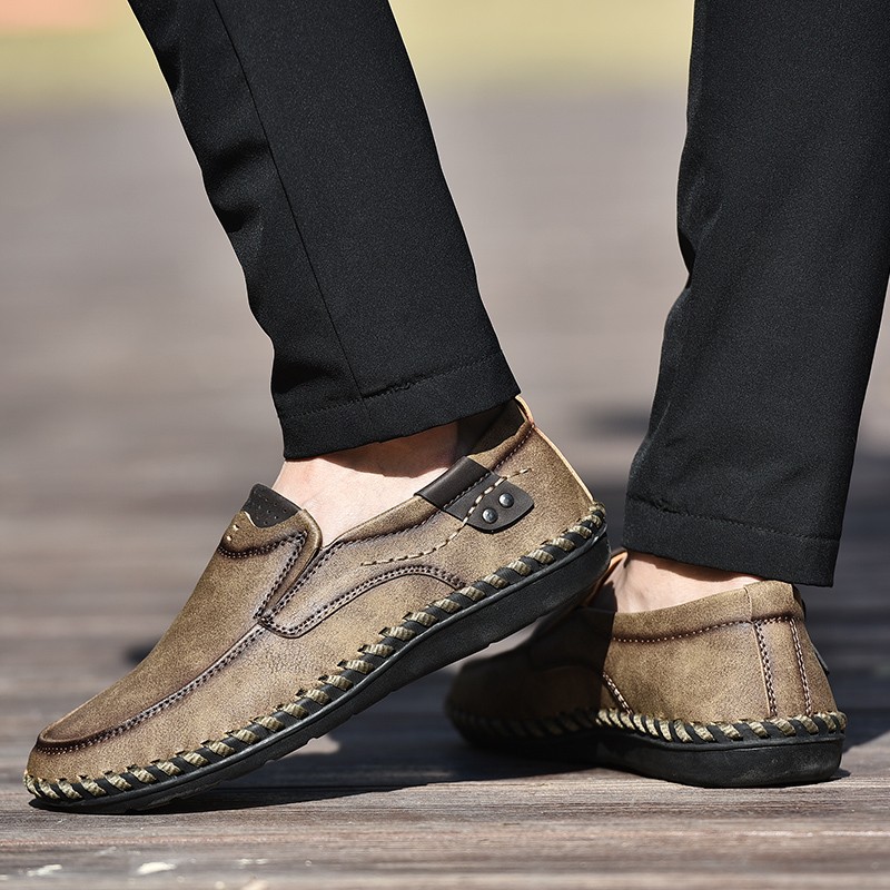 Men’s Soft Business Office Loafers Hand Sewn Leather Shoes Driving Shoes EU40-48