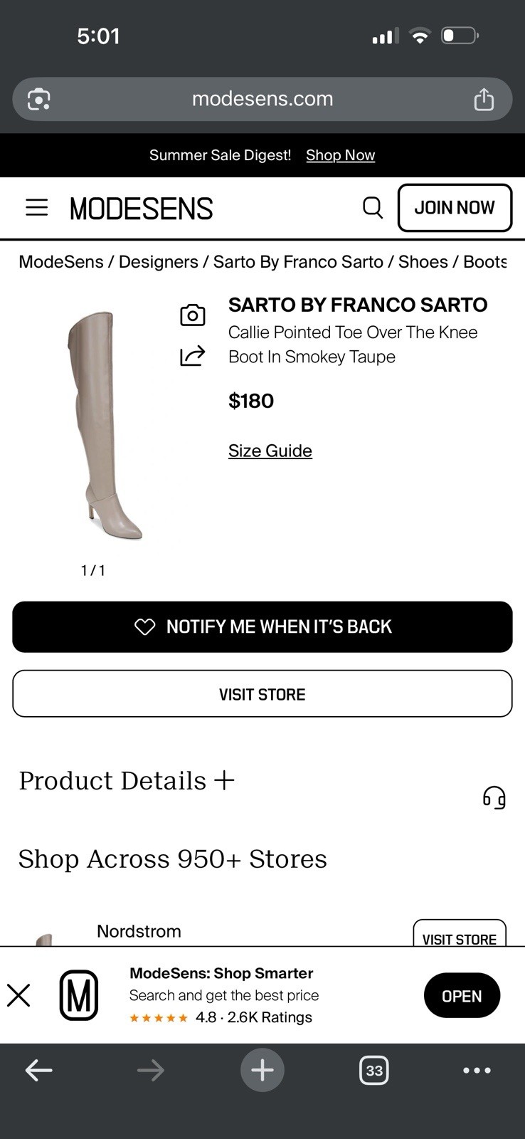 Franco Sarto Women’s Boots Over Knee Boots Size 7 Retail 180.00 Smokey Taupe