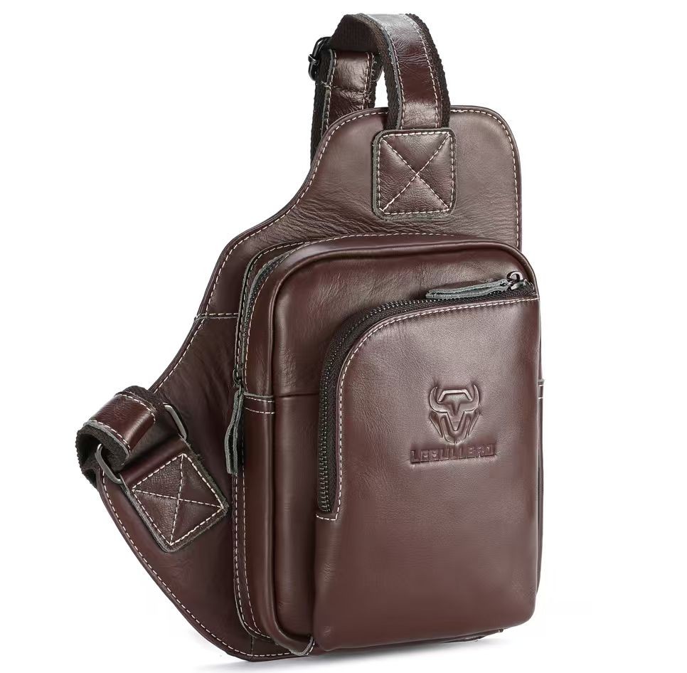 Men Genuine Leather Crossbody Bag Casual Daily Small Shoulder Bag Multi Pockets