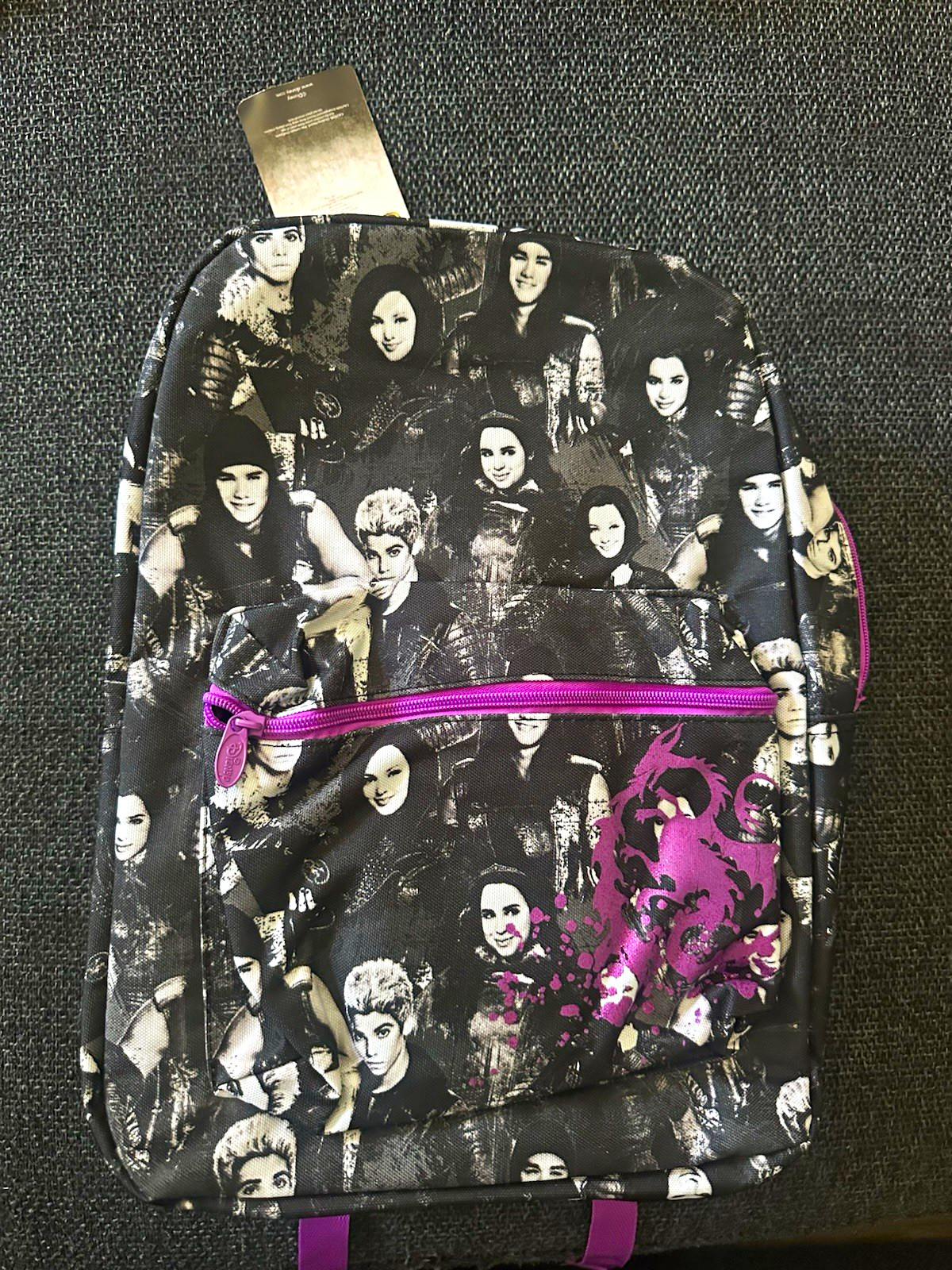 Disney Descendants Mal Evie Large 16” Black/Purple Polyester Backpack Zip Padded