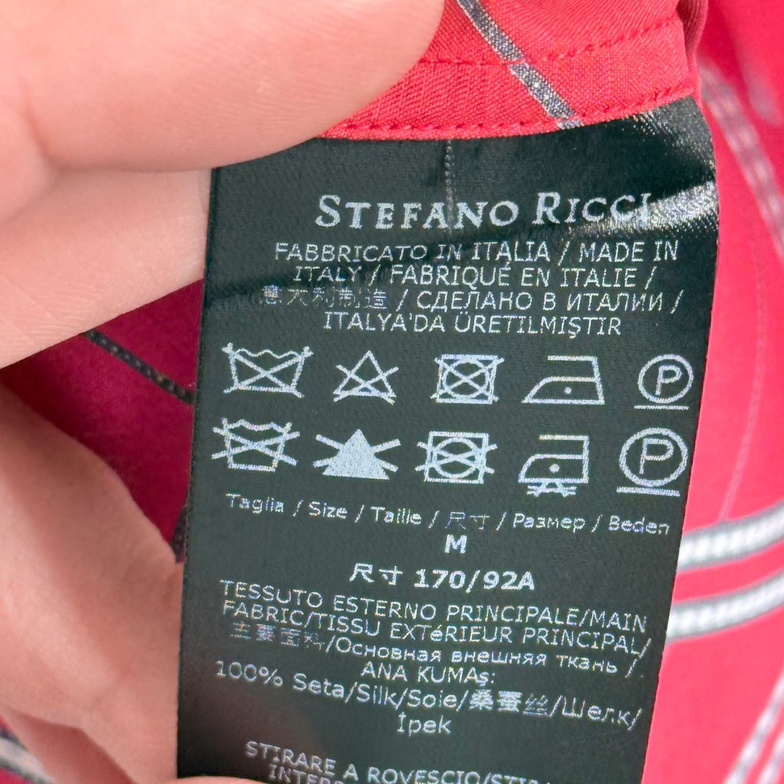 Stefano Ricci 100% Silk Button Up Shirt Mens Medium Red Geometric Italy Luxury