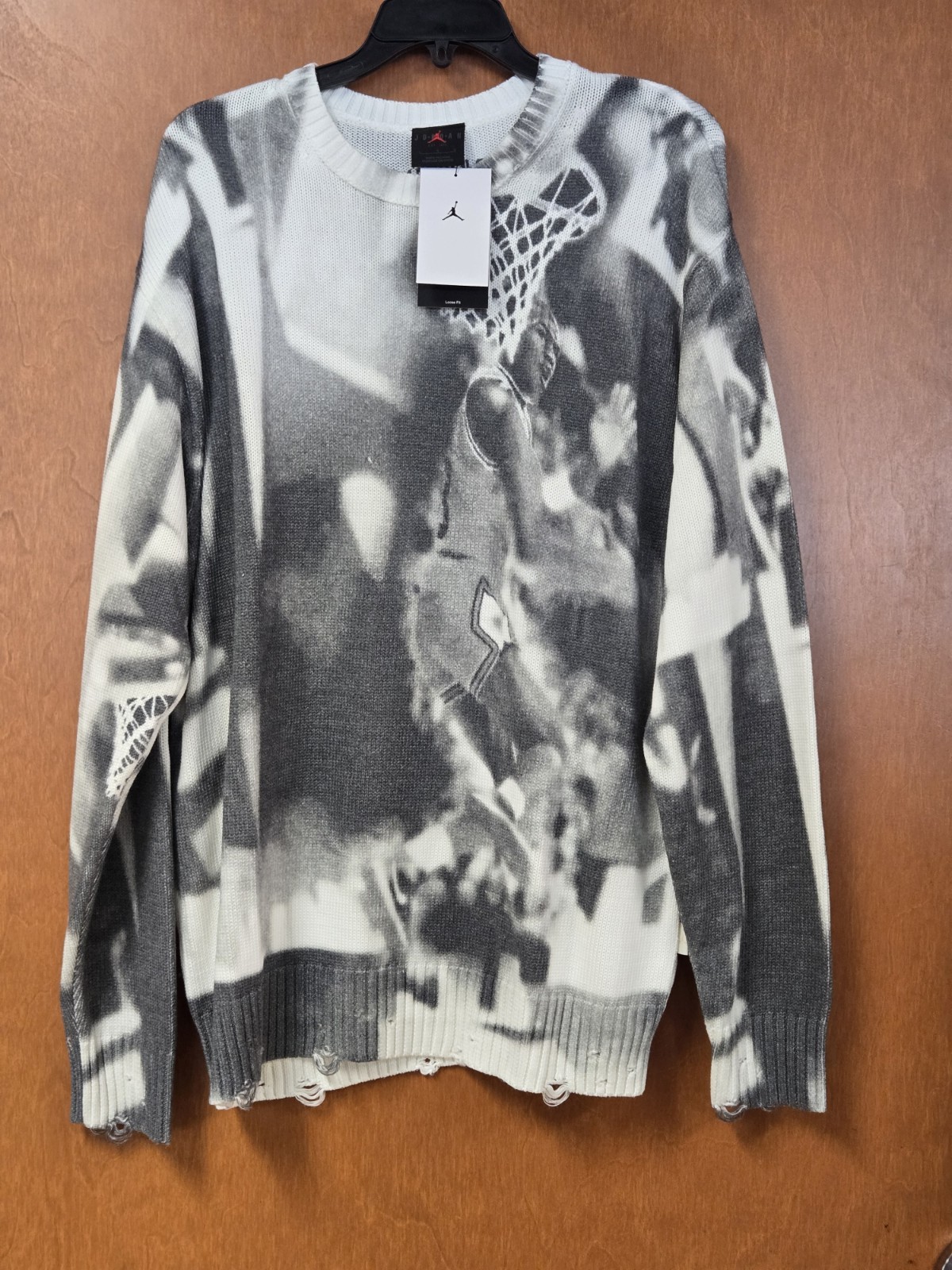 Air Jordan Crew Knit Sweater HQ1635-133 AOP Men’s Grey White Black Choose Size