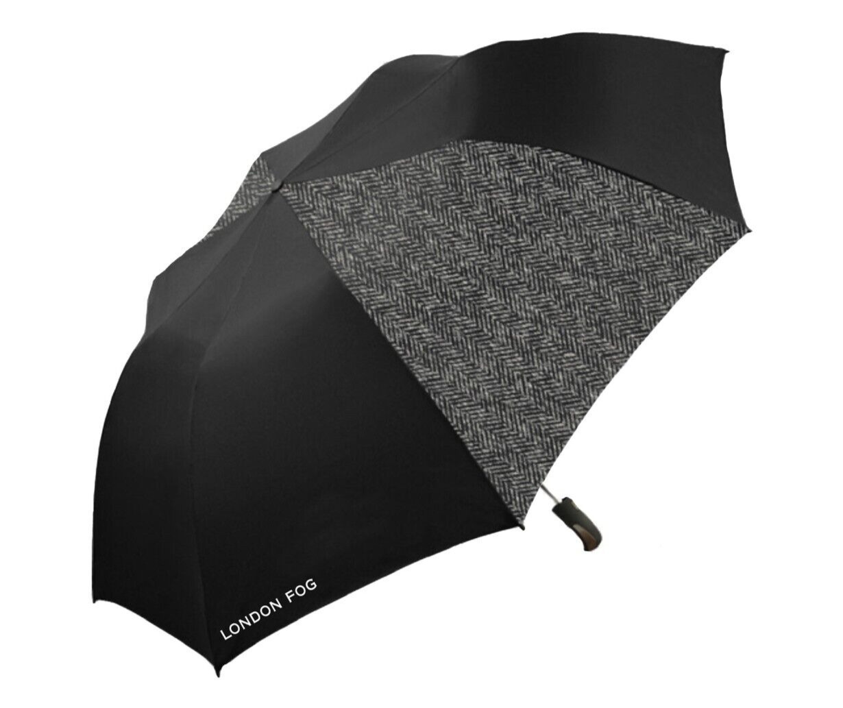 London Fog Automatic 56″ Arc Two-Person Umbrella in Black/Herringbone Combo – WC