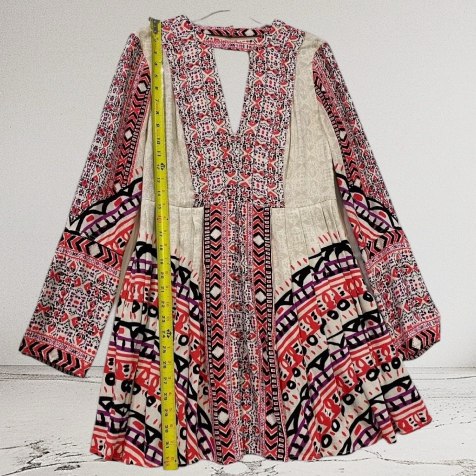 Free People Tegan Border Print Keyhole Mini Dress Size 2 Boho Summer Chic $108