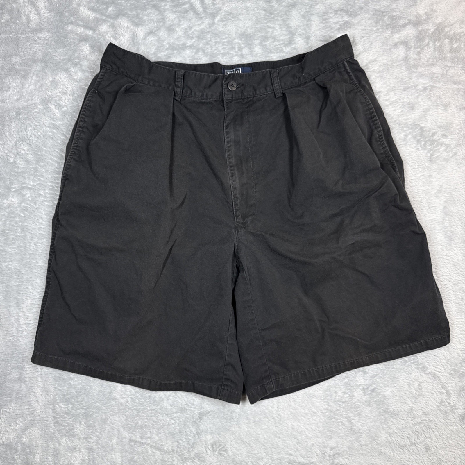 Vintage Polo Ralph Lauren Chino Shorts Men 32 Black Pleated USA Talon Zip 9″