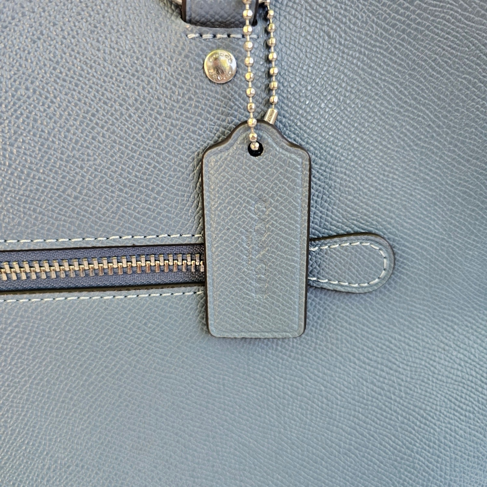 Coach Gallery Tote Blue Cross grain Leather Shoulder Bag Purse F79608