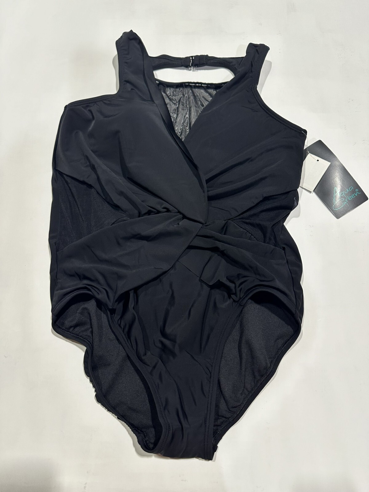 Women’s Mesh Inset One Piece Swimsuit – by Aqua Green – Black – 18W – NWT