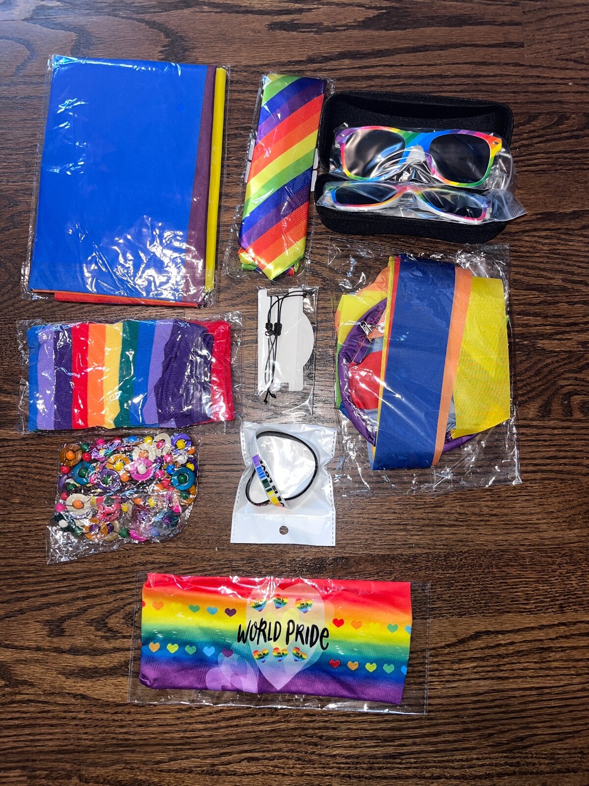 9 PCS Bundle Costume LGBTQ Pride Rainbow Flag Sunglasses Headband Socks Necklace