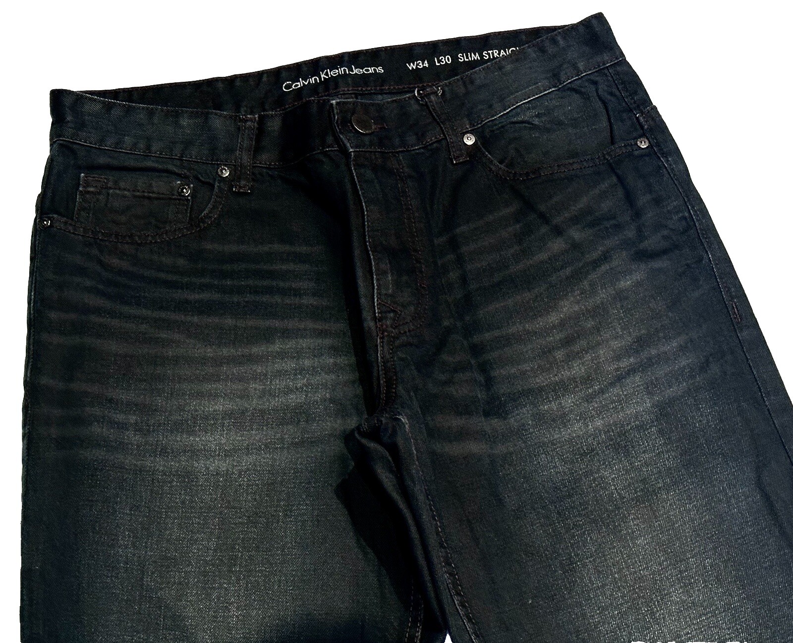CALVIN KLEIN JEANS 34 X 30 SLIM STRAIGHT WAXED DARK RINSE ACTUAL 32 To 33 Waist
