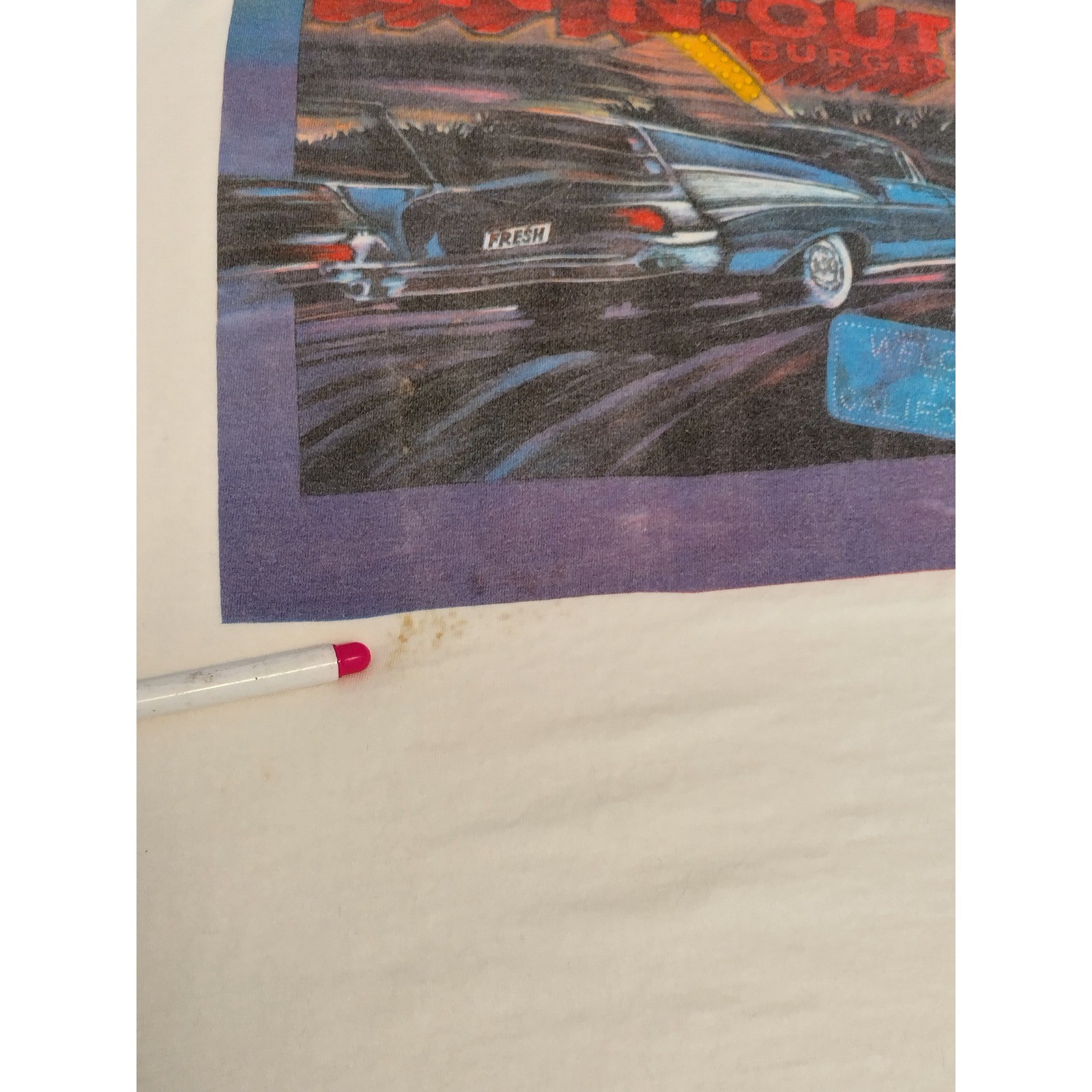 1991 In-N-Out Burger Classic Car T-Shirt Mens Large White Single Stitch