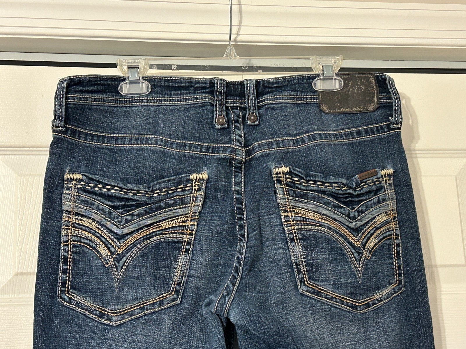 Mens SALVAGE SUPPLY CO Mayhem Bootcut Blue Denim Jeans Sz 34 R SLVG 23-460