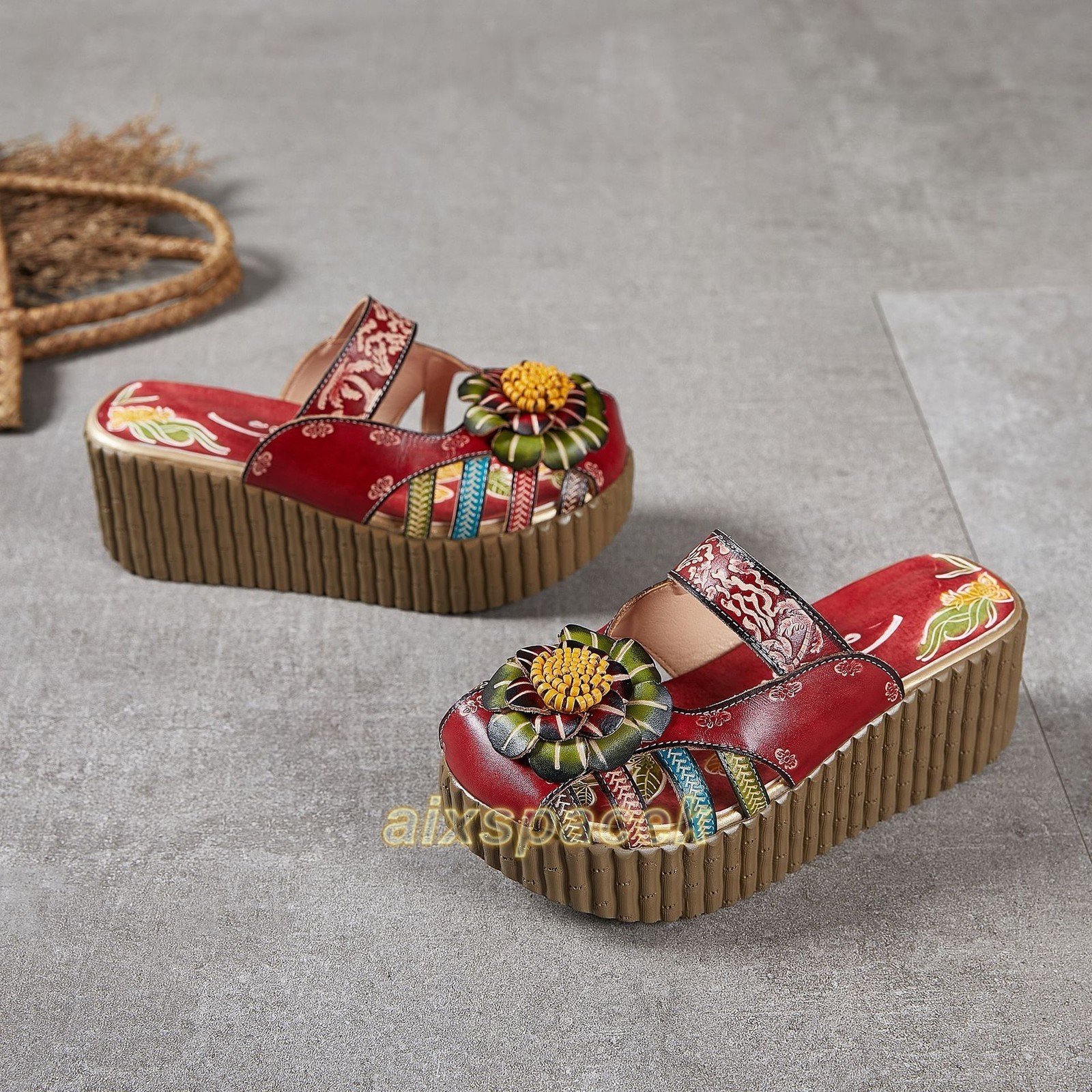 Ladies Ethnic Thick-soled Cowhide Leather Sandals Women Handmade Home Slippers
