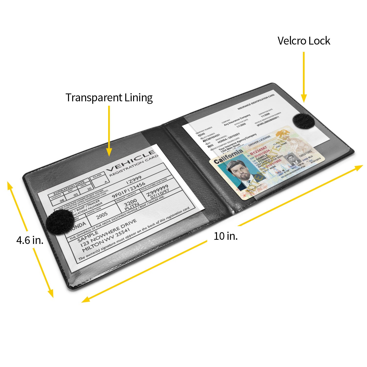 Lincoln Auto Insurance Registration Black PU Leather Document Holder Wallet