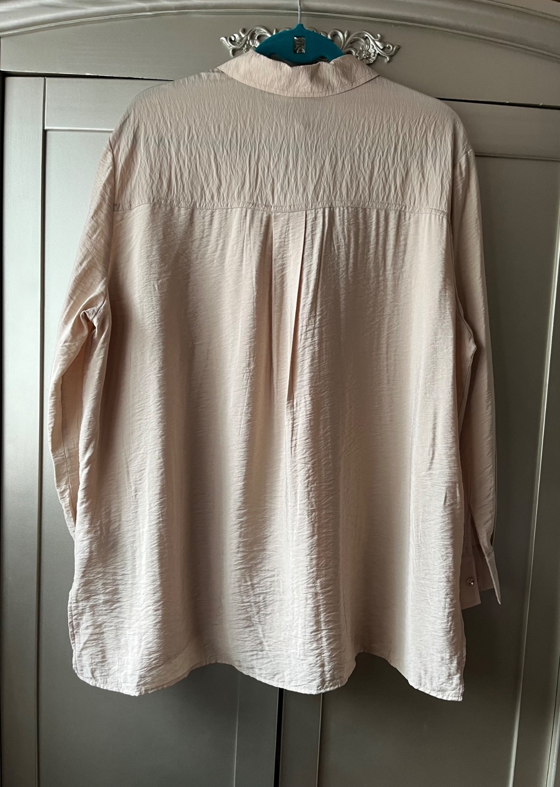 nice shirt blouse quirky lightweight fabric sheen champagne stone L 14 16 new