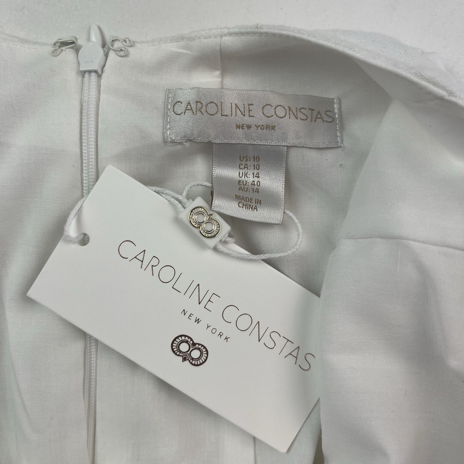 Caroline Constas Floral 3D Applique Halter Maxi Dress 10 White Linen Resort Euro