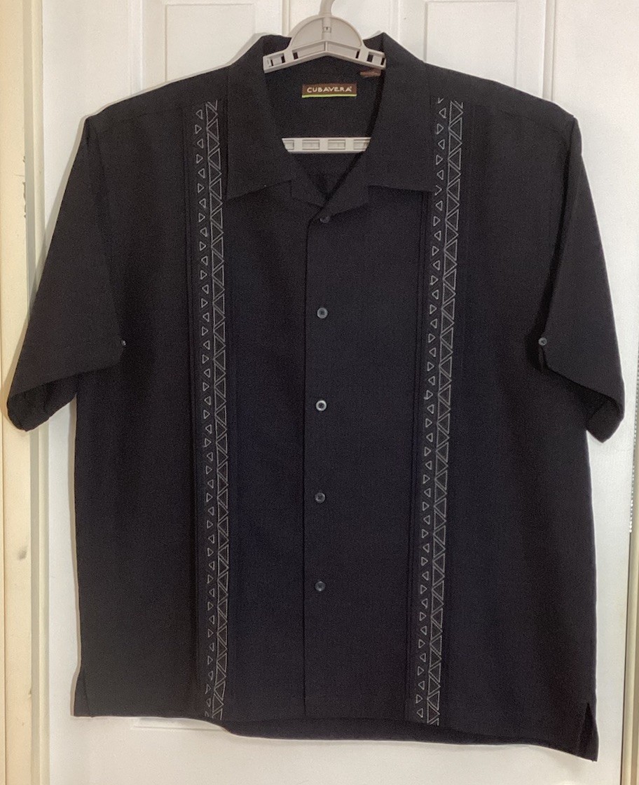Cubavera Men’s Black Button Down 2XL Embroidered Panel Short Sleeve EUC