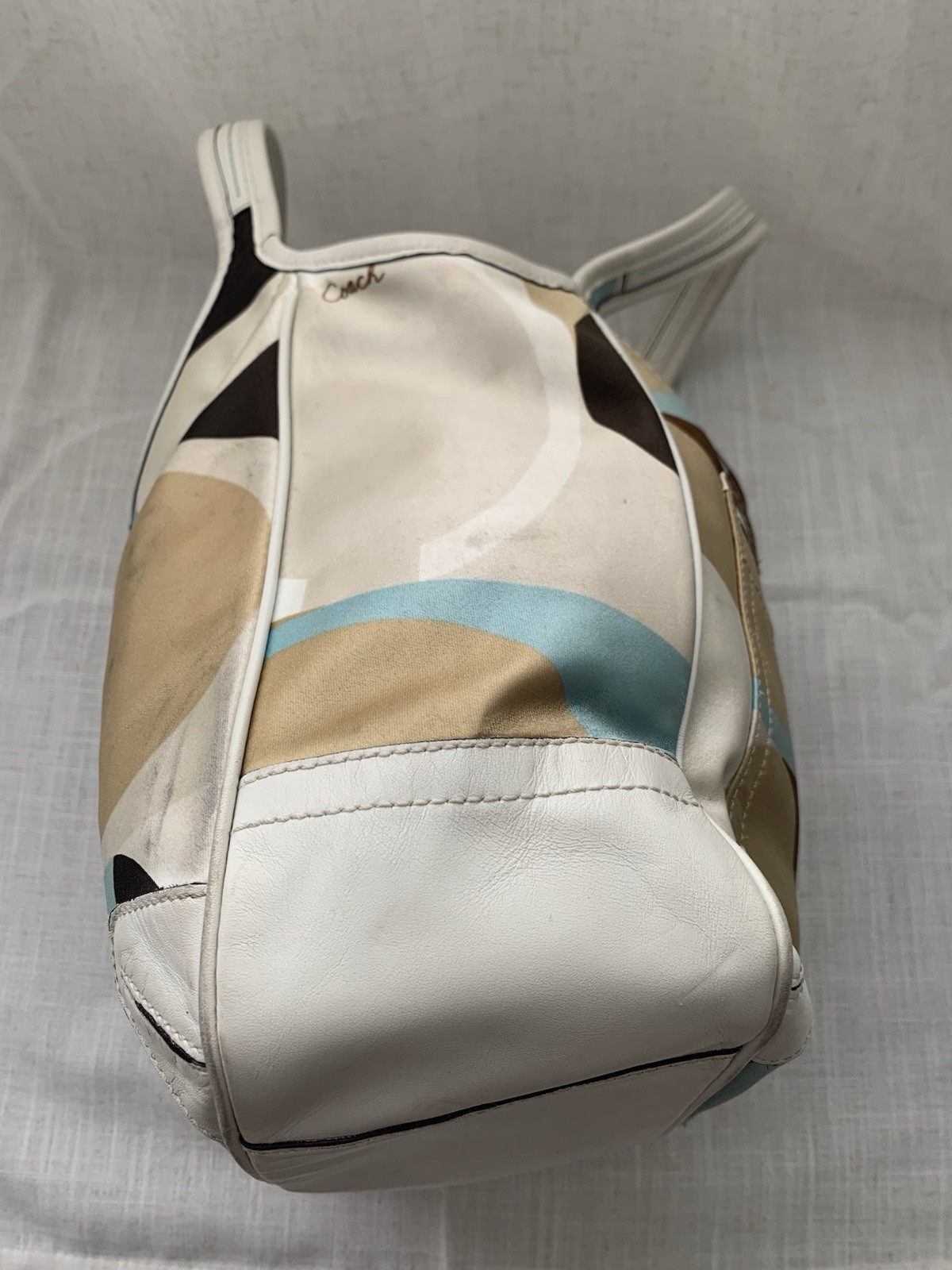 Coach Ergo 10783 Optic Scarf Print Satin Leather Tote Shoulder Bag Multicolor