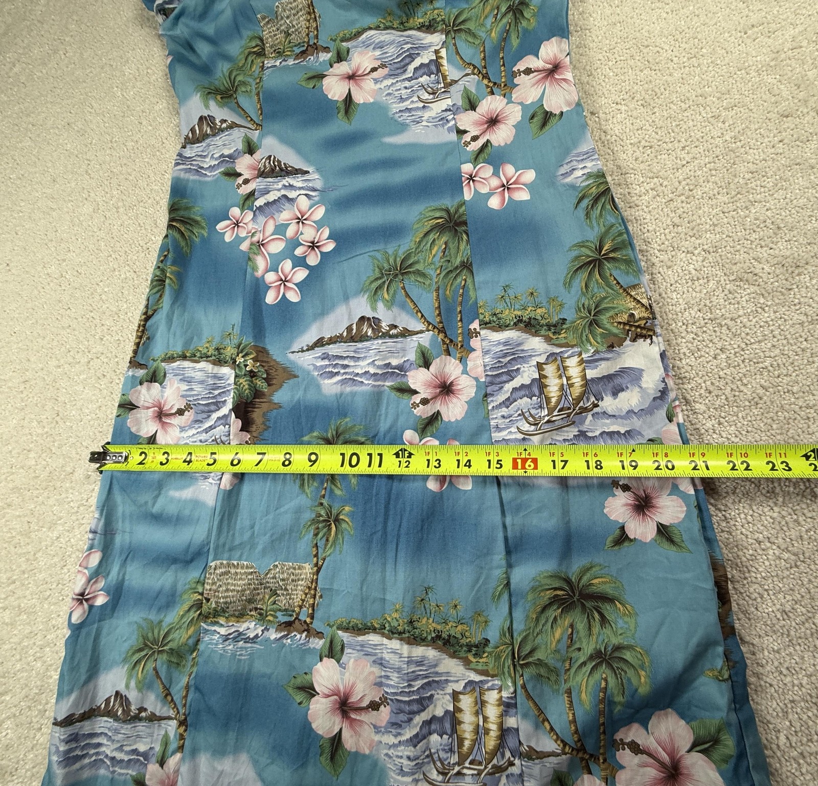 KY’S Hawaii Muumuu Dress Womens M Blue Floral Cotton Sundress Ruffle Hawaii