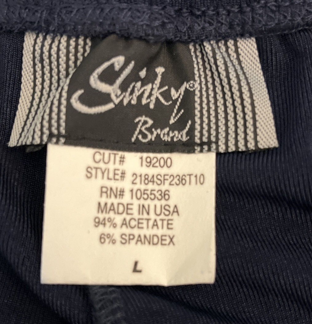 Slinky Brand Knit Pants Womens Sz Large Navy Blue No Wrinkle Stretch Pull On