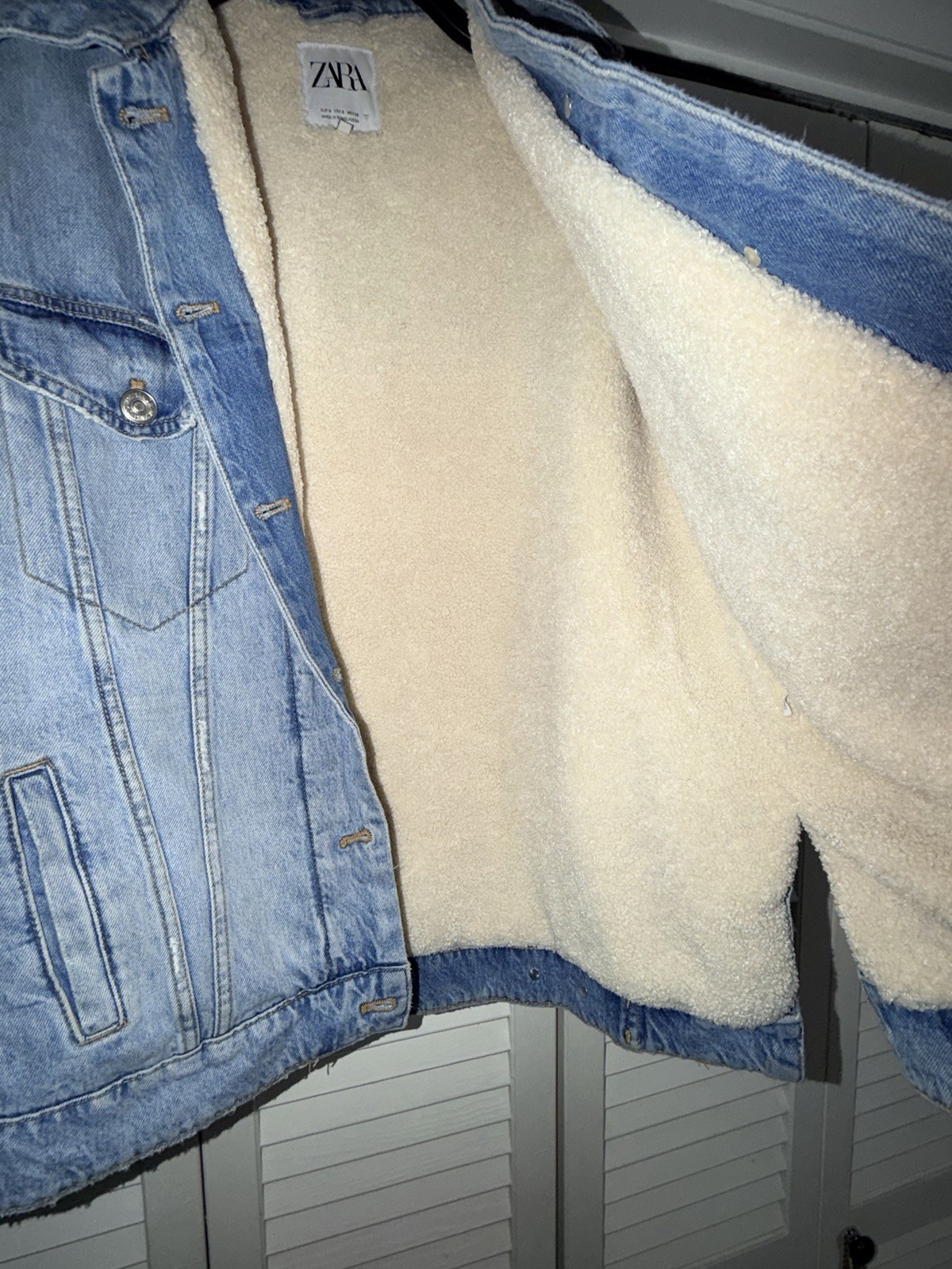 Zara Cotton Fleece And Denim Linen Jacket Small