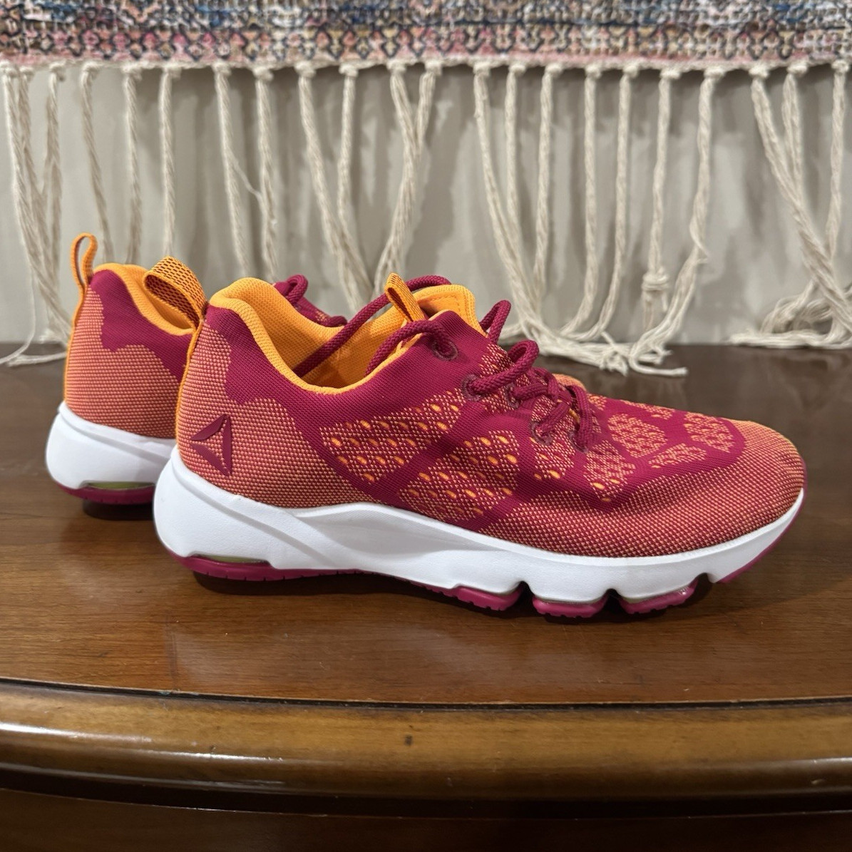 Reebok Unisex Low Top Lace-Up Sneakers Pink/Orange/White Rubber Outsole